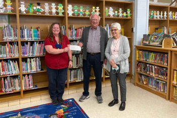 Jim Marchman, and BUMC representative Diane Hoover, presented Jim's donation to Beeks Librarian, Rhonda Burch