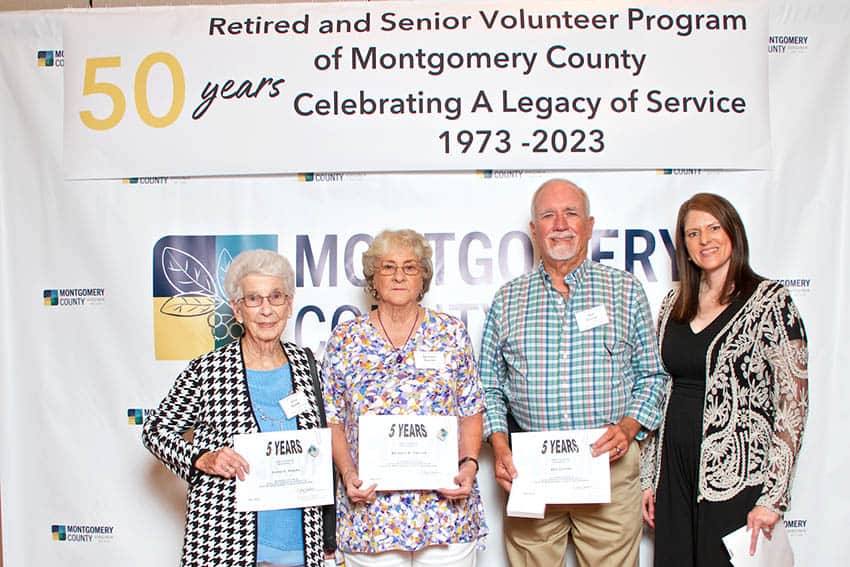 5 Years of Service: (L to R) Irene Dowdy, Barbara Parrish, Don Conner, Coordinator Mandy Hayes