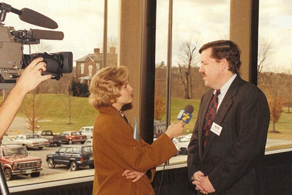 Then Kollmorgen Vice-President Mark Petty is interviewed about the donation of Glencoe to the City of Radford in 1996.