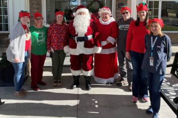 Santa and Elves of Volunteer Montgomery L to R: (Alex Strickler, Carol Trutt, Jennifer Ament, Santa, Mrs. Claus, Robbie Hall, Mandy Hayes, Karen Anders)
