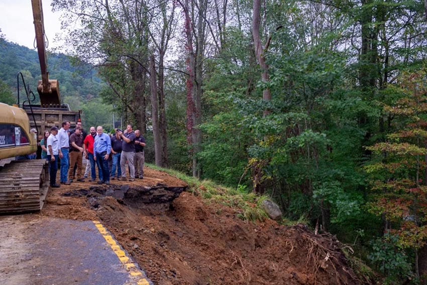 Governor Glenn Youngkin and First Lady Suzanne S. Youngkin assesses storm damage caused by Hurricane Helene in Grayson, Virginia on September 29, 2024. Official Photo by Christian Martinez, Office of Governor Glenn Youngkin.